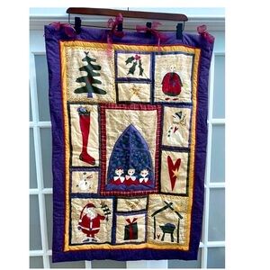 Handmade Christmas Santa Music Quilted Cotton Patchwork Wall Hanging 41"x 28"